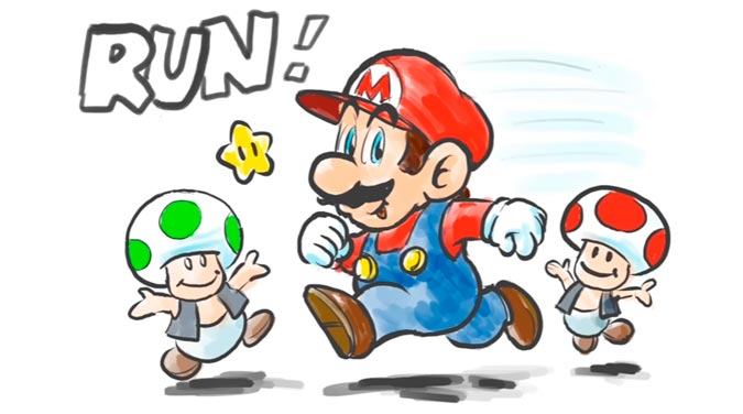 Super Mario RUN Mario corriendo, dibujo Miyamoto
