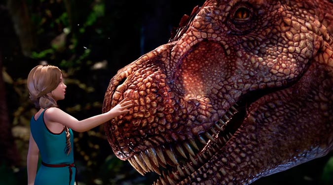 ARK Park niña acariciando un T-Rex