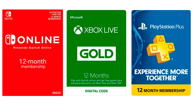 Tarjetas de Nintendo Online, Xbox Live Gold y PlayStation Plus