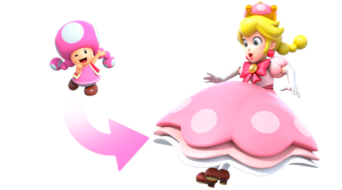 Toadette evoluciona en Peachette